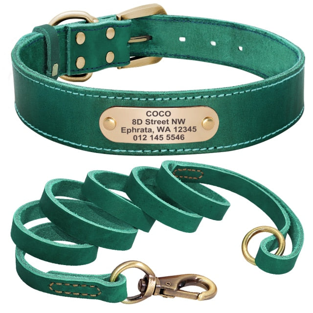 Custom Leather Collar Leash Set