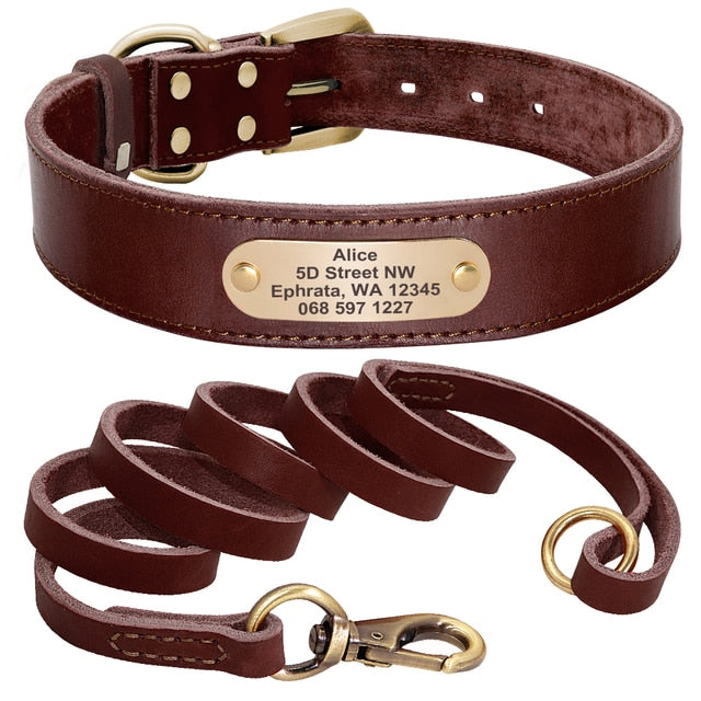 Custom Leather Collar Leash Set